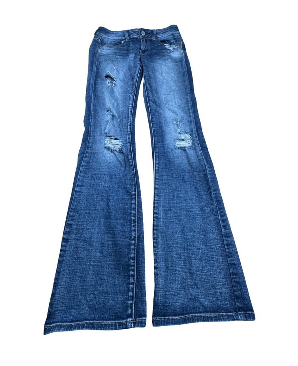 American Eagle Kick Boot Jeans Womens 4 Regular Super Stretch Distressed Bootcut